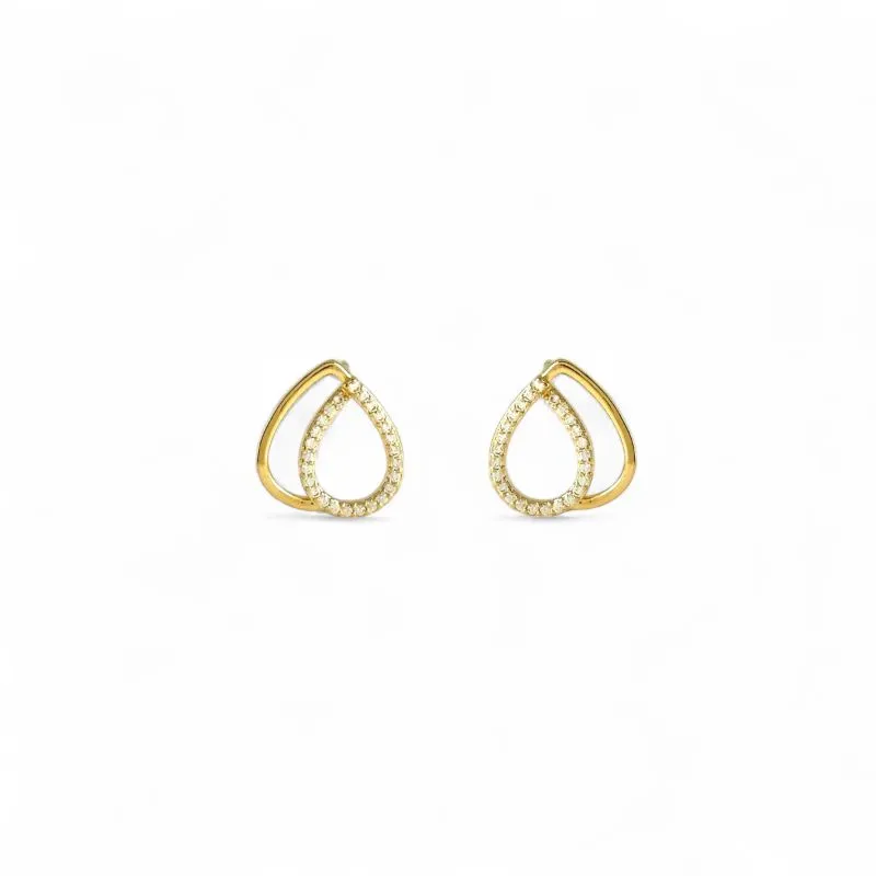 Brinco 2 Gotas Banhado a Ouro 18k Lisa e com Zircônias