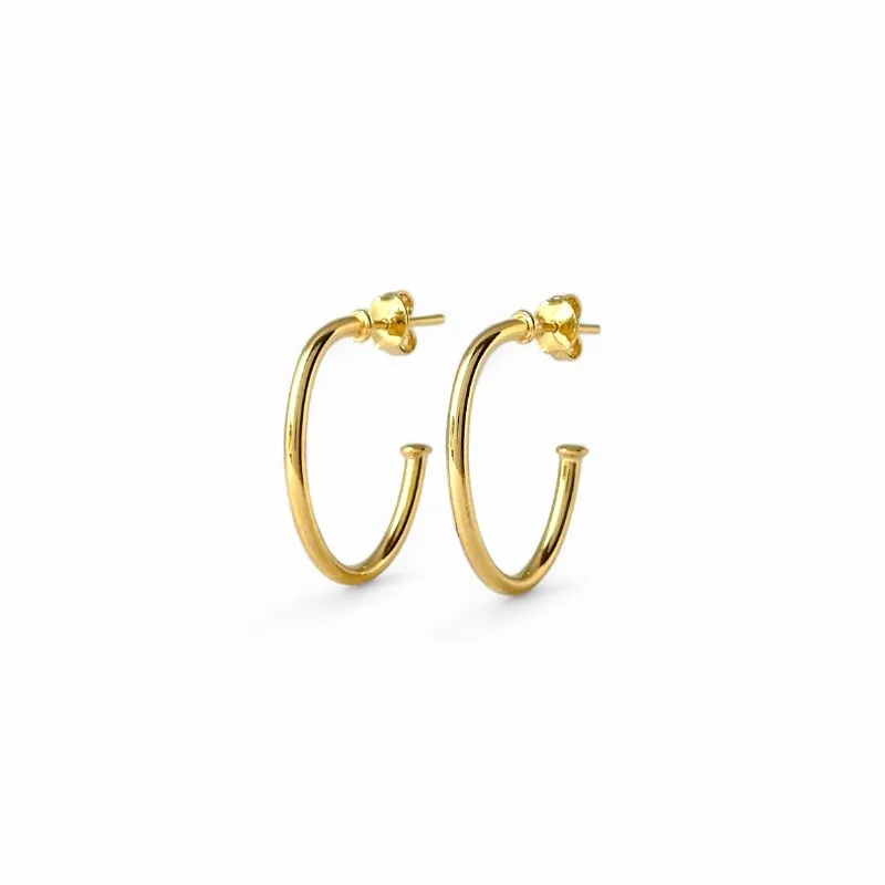 Brinco Argola Aberta Oval Banhado a Ouro 18k Liso