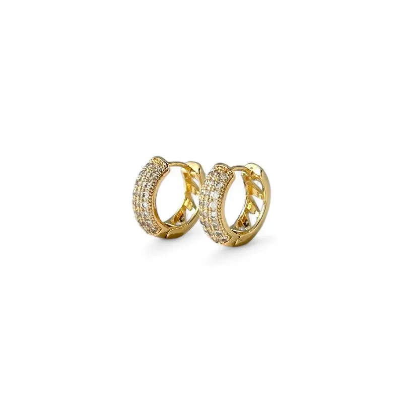 Brinco Argola Banhado a Ouro 18k com 3 linhas de Zircônias - 1,4cm