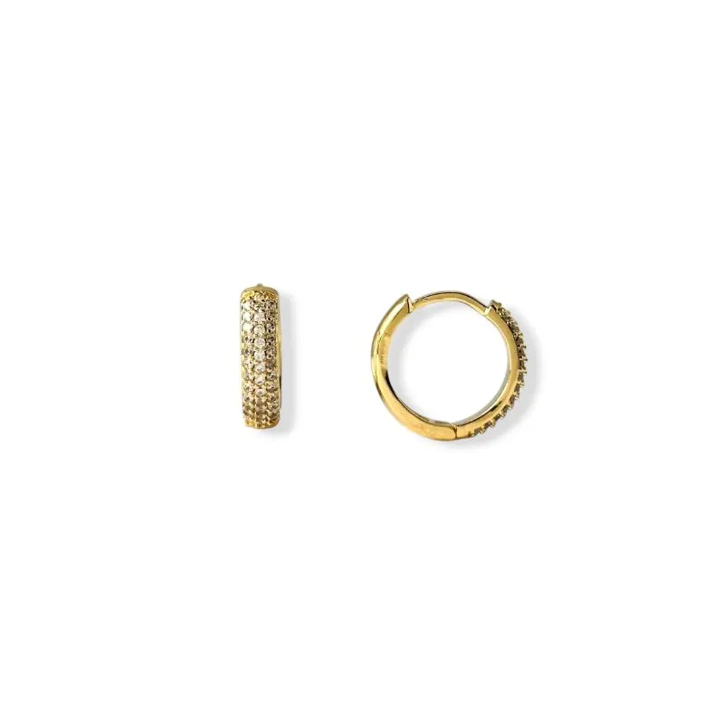 Brinco Argola Banhado a Ouro 18k com 3 Linhas de Zircônias - 1,5cm