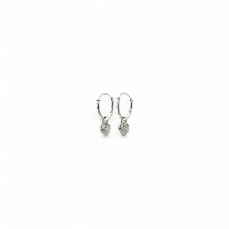 Brinco Argola com Ponto de Luz Coração Prata 925 com Zircônia Cristal  - 0,9cm Brinco Argola com Ponto de Luz Coração Prata 925 com Zircônia Cristal  - 0,9cm