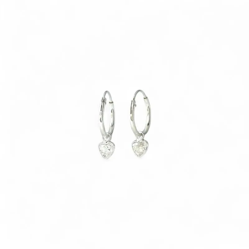 Brinco Argola com Ponto de Luz Coração Prata 925 com Zircônia Cristal - 1,0cm Brinco Argola com Ponto de Luz Coração Prata 925 com Zircônia Cristal - 1,0cm