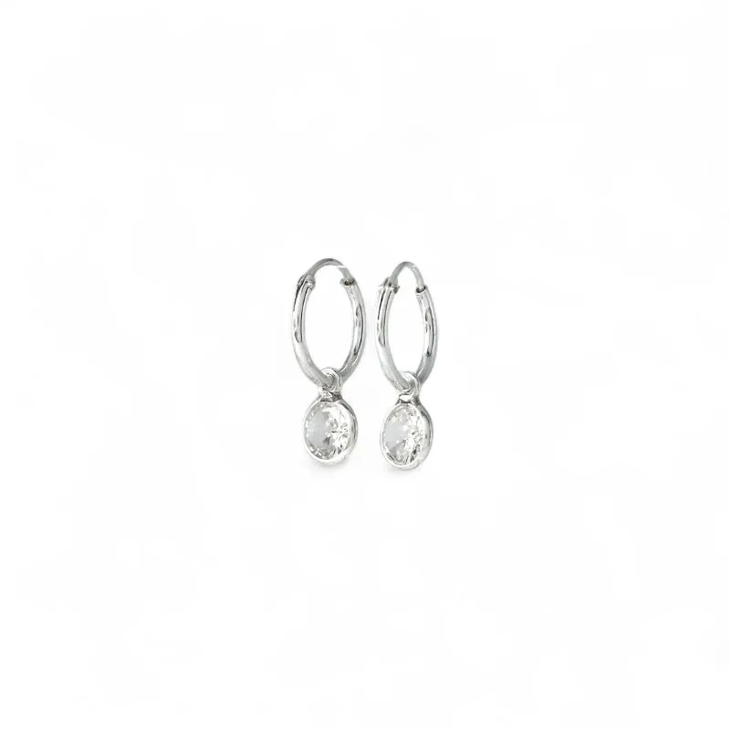 Brinco Argola com Ponto de Luz Prata 925 com Zircônia Cristal - 1,0cm Brinco Argola com Ponto de Luz Prata 925 com Zircônia Cristal - 1,0cm