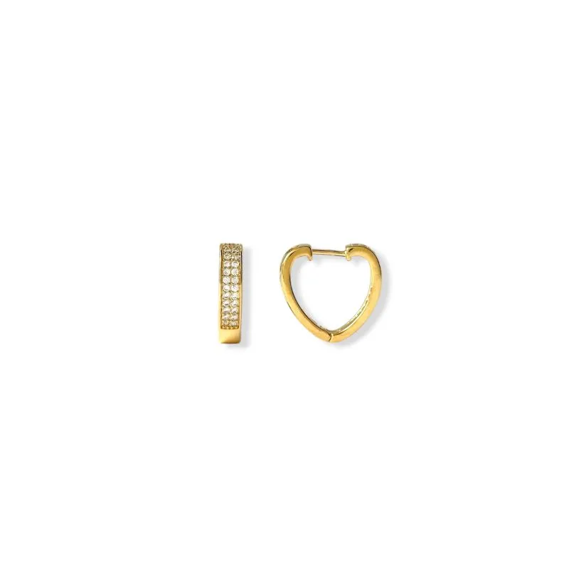 Brinco Argola Coração Banhado a Ouro 18k com 2 Linhas de Zircônias