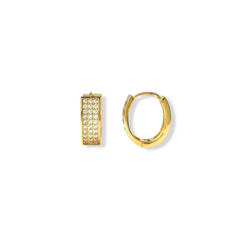 Brinco Argola Oval Banhado a Ouro 18k com 3 Linhas de Zircônias