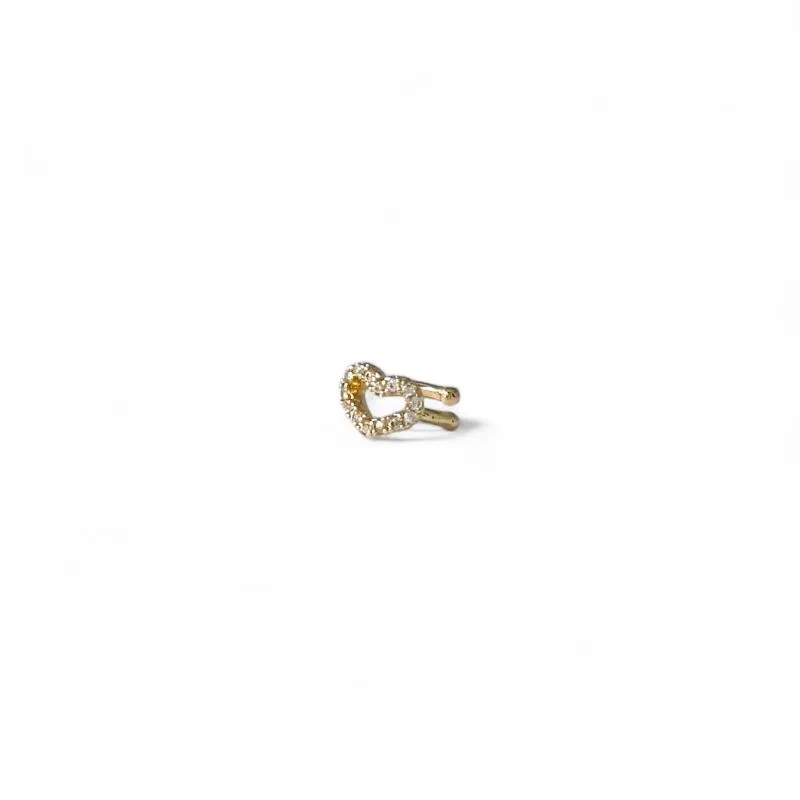 Brinco Cartilagem Piercing Fake Coração Banhado a Ouro 18k com Zircônias