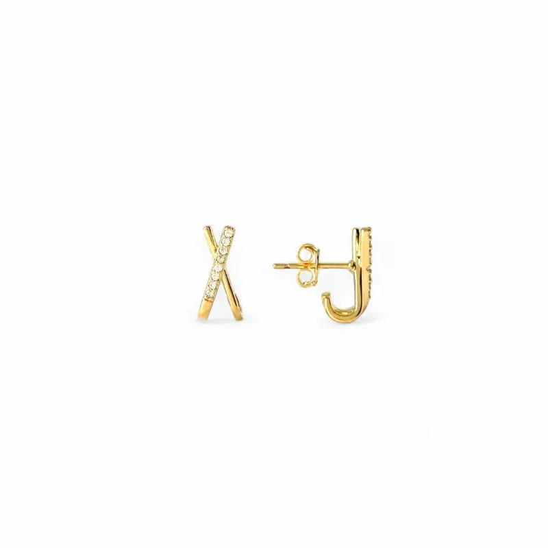 Brinco Earhook Estilo X Banhado a Ouro 18k com Zircônias
