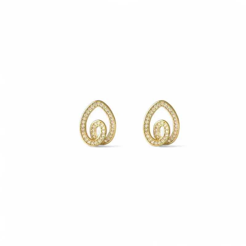 Brinco Gota Assimétrica Estilo Espiral Banhado a Ouro 18k com Zircônias