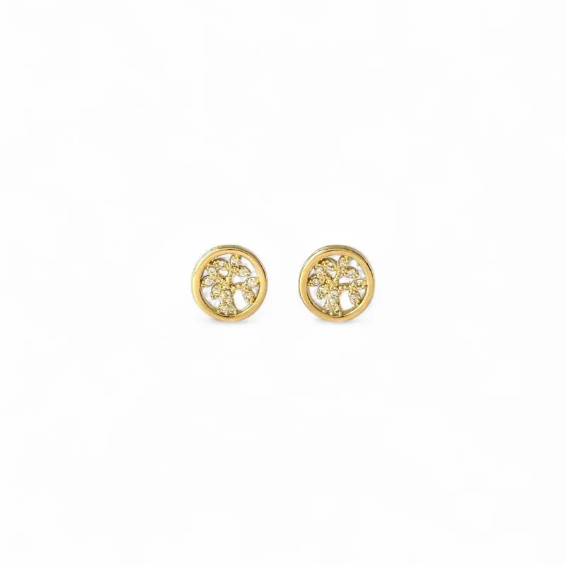 Brinco Medalha Árvore da Vida Banhado a Ouro 18k com Zircônias