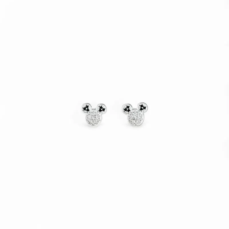 Brinco Mickey Prata 925 com Zircônias Cristal e Preto