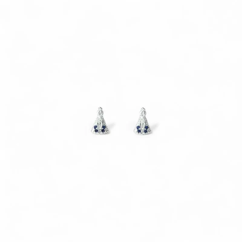 Brinco Nossa Senhora Prata 925 com Zircônias Azul Brinco Nossa Senhora Prata 925 com Zircônias Azul