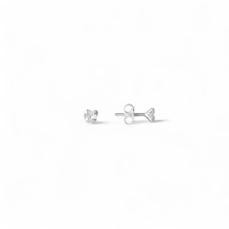 Brinco Ponto de Luz Coração Prata 925 com Zircônia - 4mm