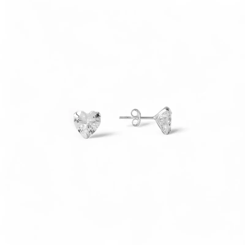 Brinco Ponto de Luz Coração Prata 925 com Zircônia - 8mm