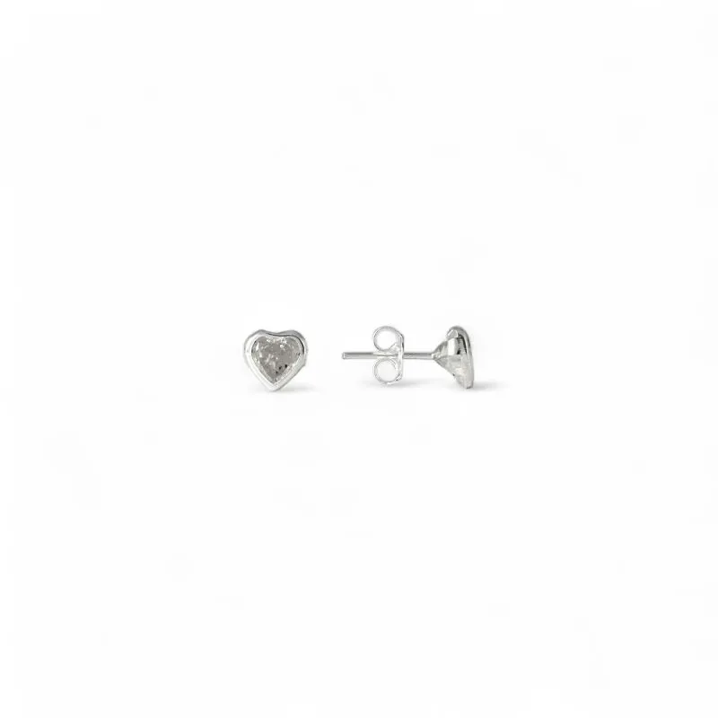 Brinco Ponto de Luz Coração Prata 925 com Zircônia Cristal