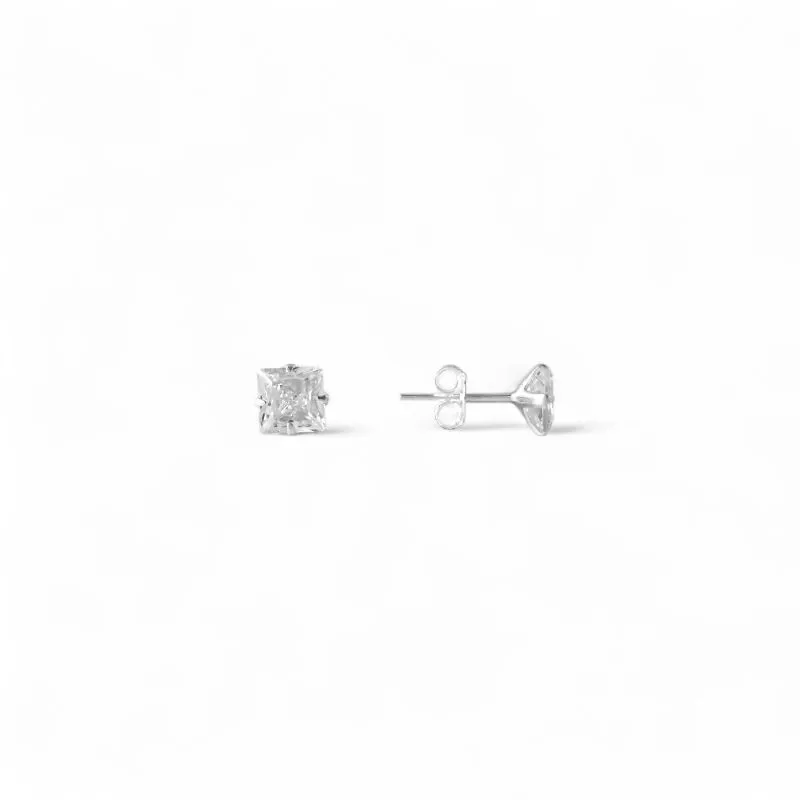 Brinco Ponto de Luz Quadrado Prata 925 com Zircônia - 6mm