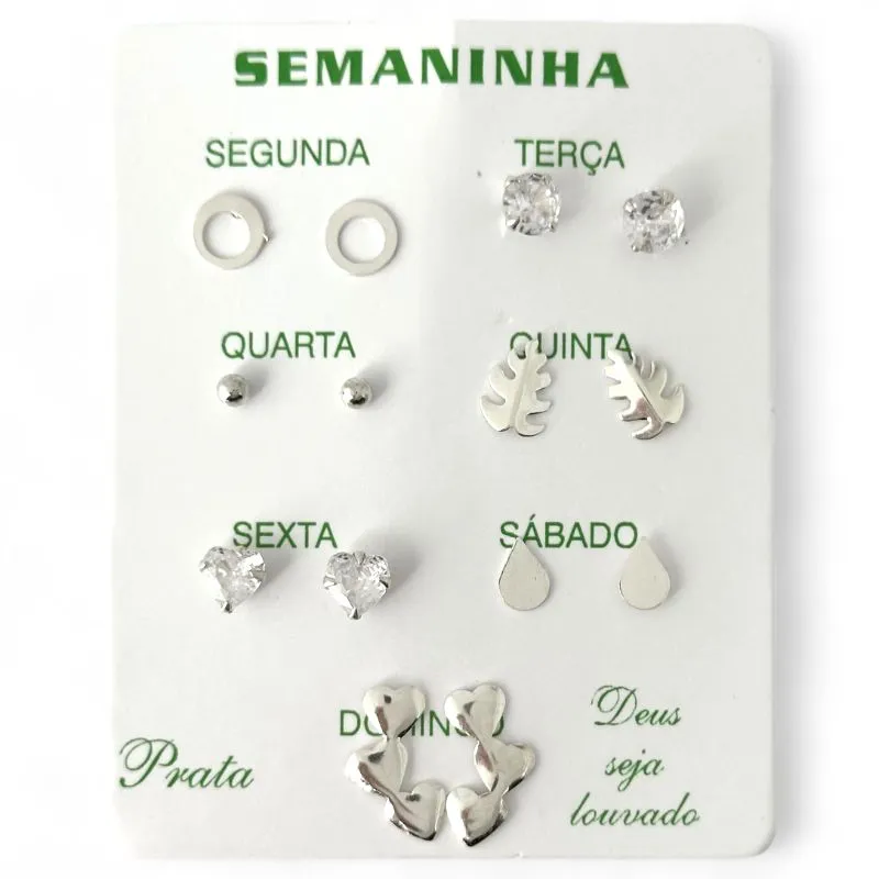 Kit de 7 Brincos Semaninha Prata 925 (Círculo, Ponto de Luz, Bolinha, Folha, Ponto de Luz Coração, Gota e Earcuff Corações) Kit de 7 Brincos Semaninha Prata 925 (Círculo, Ponto de Luz, Bolinha, Folha, Ponto de Luz Coração, Gota e Earcuff Corações)