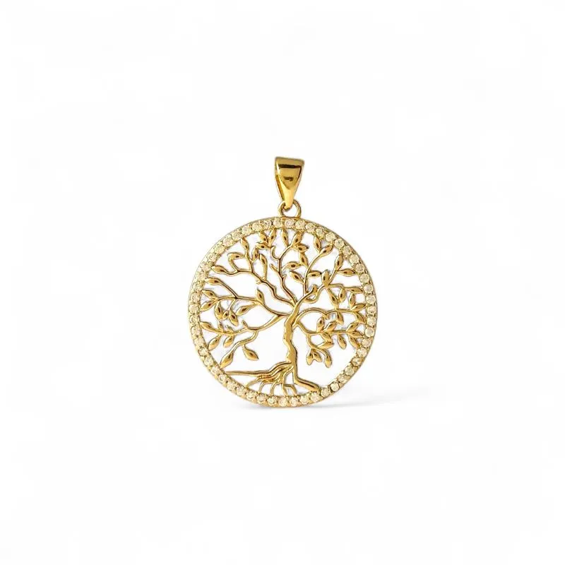 Pingente Medalha Árvore da Vida Banhado a Ouro 18k com Zircônias