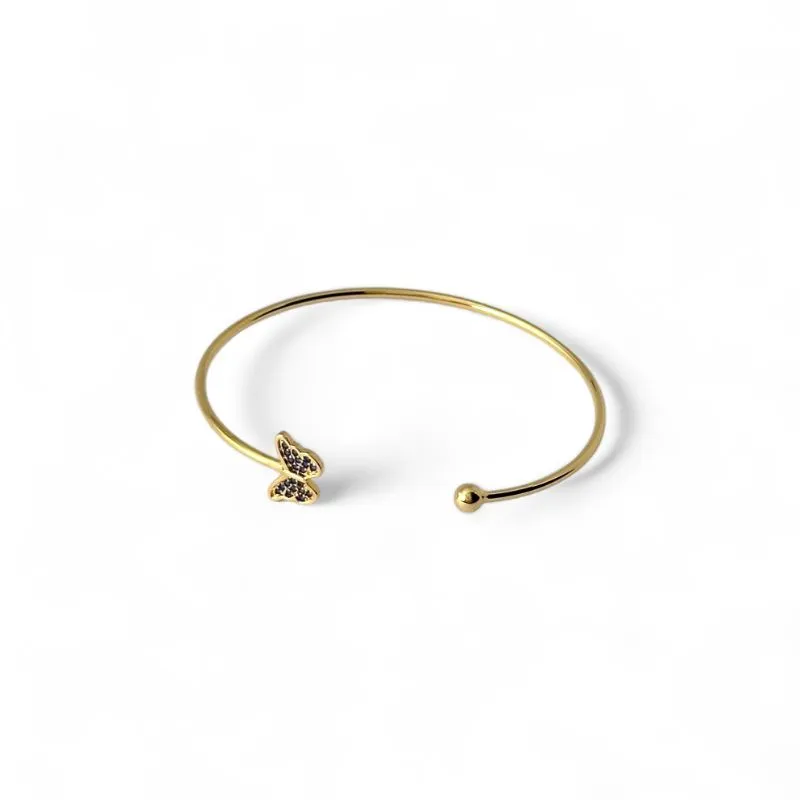 Pulseira Bracelete Aberto Borboleta Banhado a Ouro 18k com Zircônias Azul