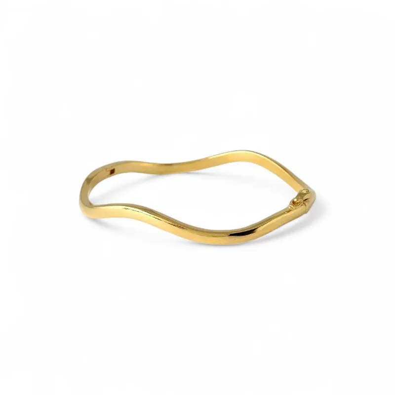 Pulseira Bracelete Aberto Orgânico Ondulado Banhado a Ouro 18k