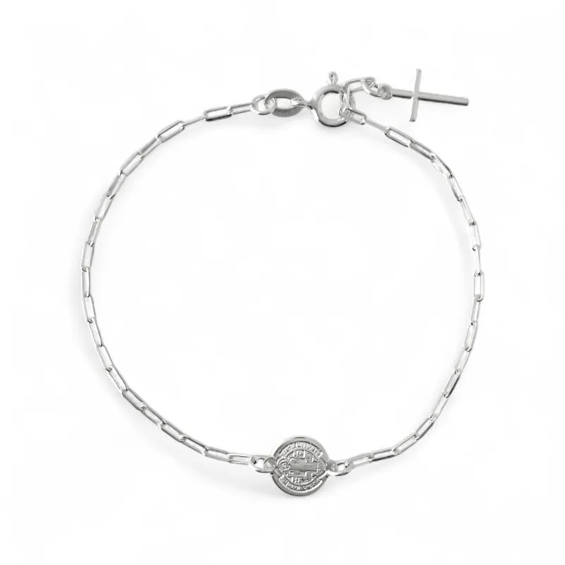 Pulseira Cartier com Medalha de São Bento Prata 925 e Cruz Pulseira Cartier com Medalha de São Bento Prata 925 e Cruz