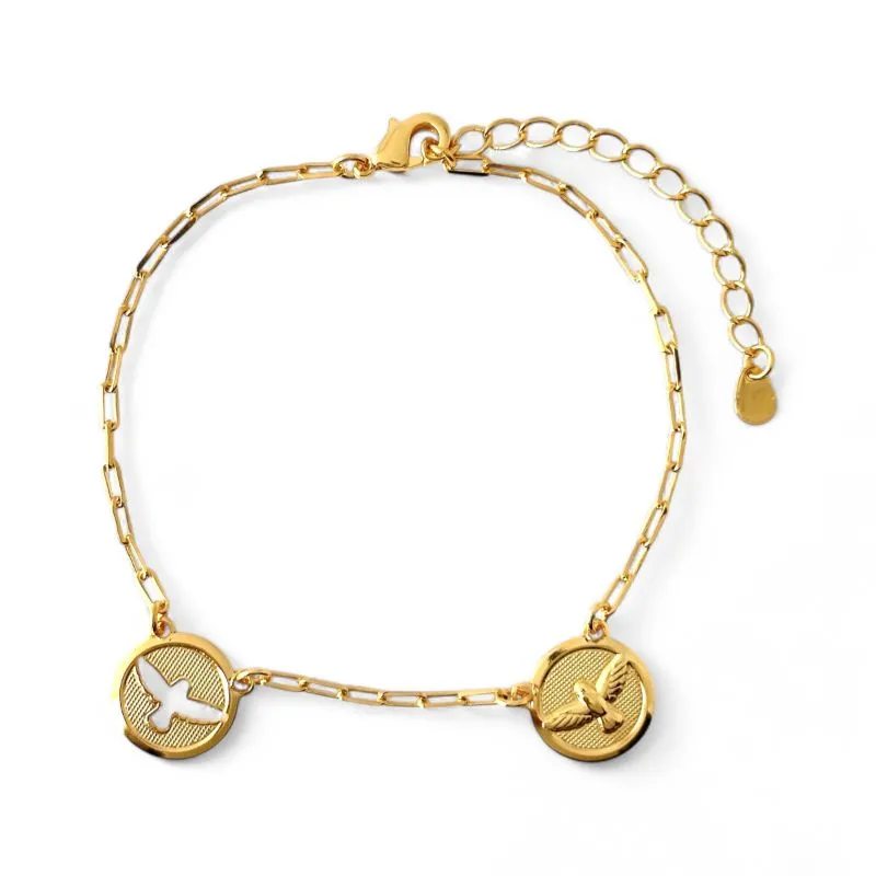 Pulseira Escapulário Elo Cartier Espírito Santo Banhada a Ouro 18k