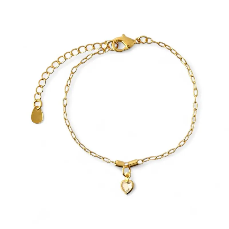 Pulseira Infantil Coração Banhada a Ouro 18k com Zircônia