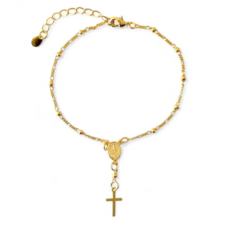 Pulseira Terço Rosário Banhada a Ouro 18k
