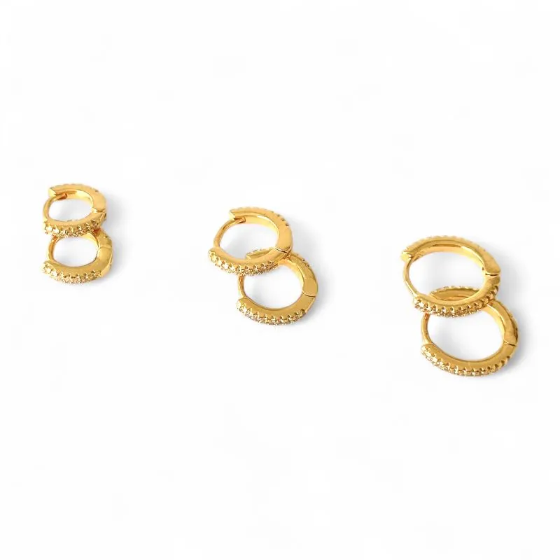 Trio de Brincos Argola Banhado a Ouro 18k com Zircônias