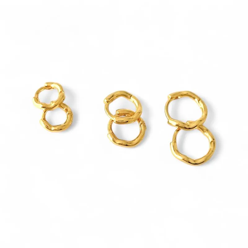 Trio de Brincos Argola Orgânica Torcida Banhado a Ouro 18k Liso