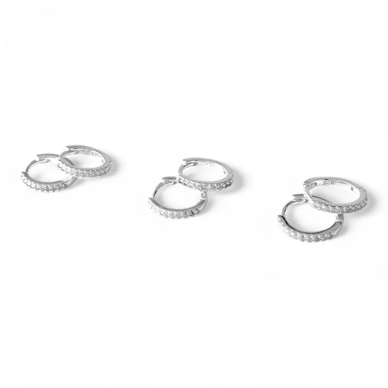 Trio de Brincos Argola Prata 925 com Zircônias