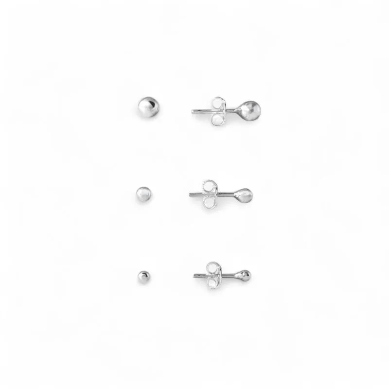 Trio de Brincos Bolinha Prata 925