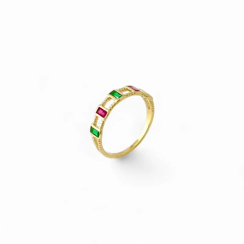 Anel Colorido Banhado a Ouro 18k com Zircônias Rosa e Verde Tam28