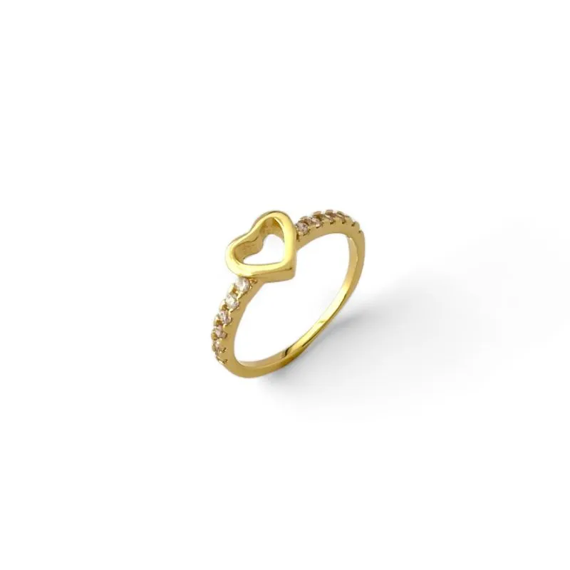 Anel Coração Banhado a Ouro 18k Vazado com Zircônias nas Laterais Tam 27