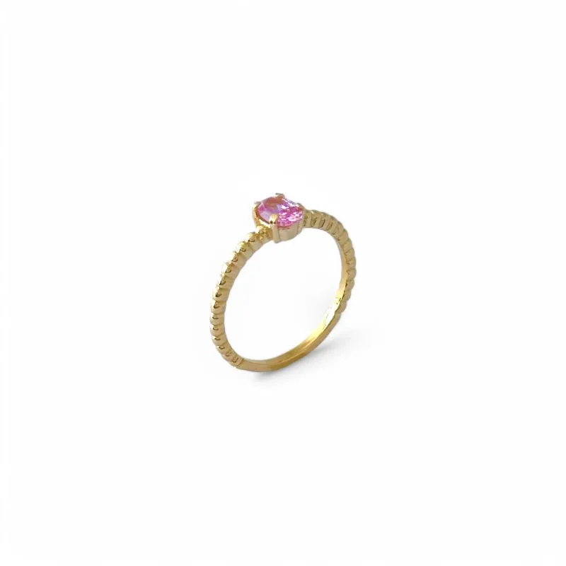 Anel Estilo Solitário com Aro Trabalhado Banhado a Ouro 18k com Zircônia Rosa Tam22