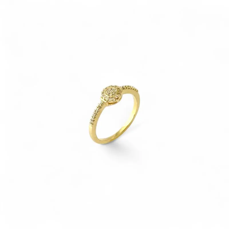 Anel Estilo Solitário Flor Banhado a Ouro 18k com Aro Cravejado com Zircônias Tam16