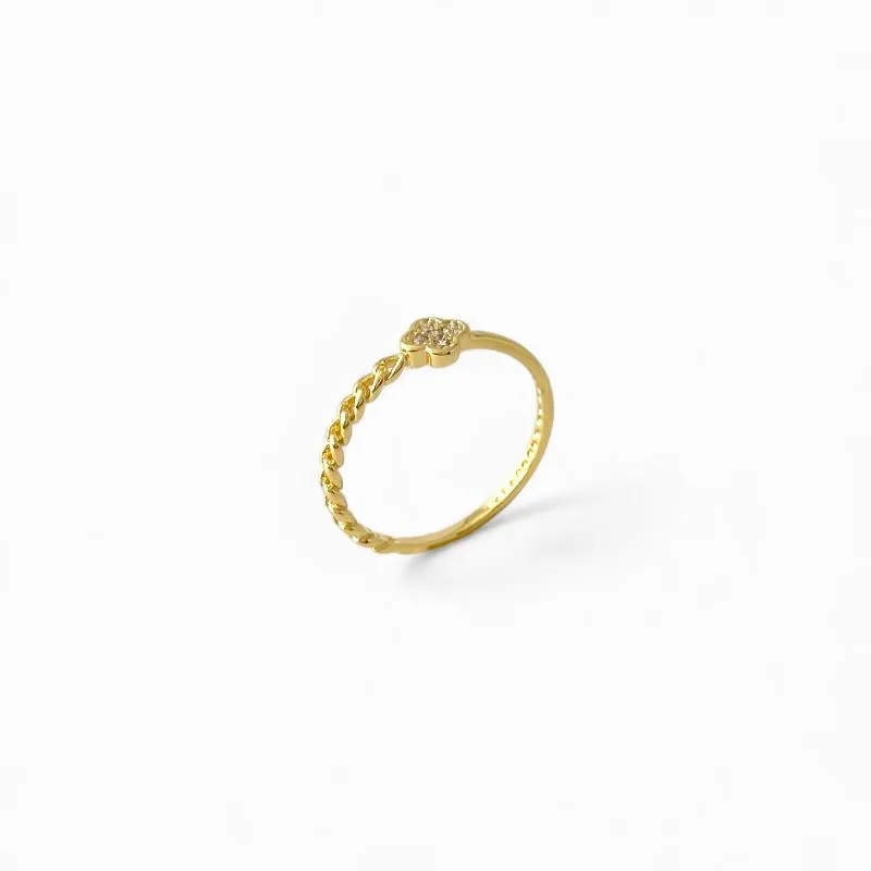 Anel Flor Banhado a Ouro 18k com Meio Aro Trabalhado Estilo Corrente e Zircônias Tam18