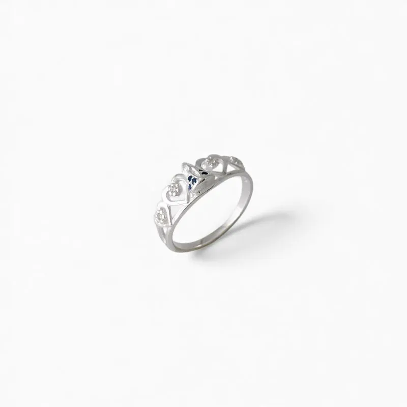 Anel Nossa Senhora com Corações Prata 925 com Zircônias Azul