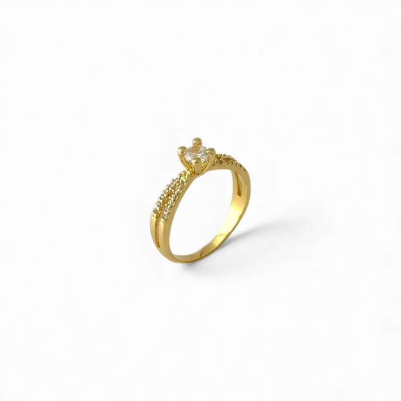 Anel Solitário Aro Duplo Banhado a Ouro 18k com Zircônias