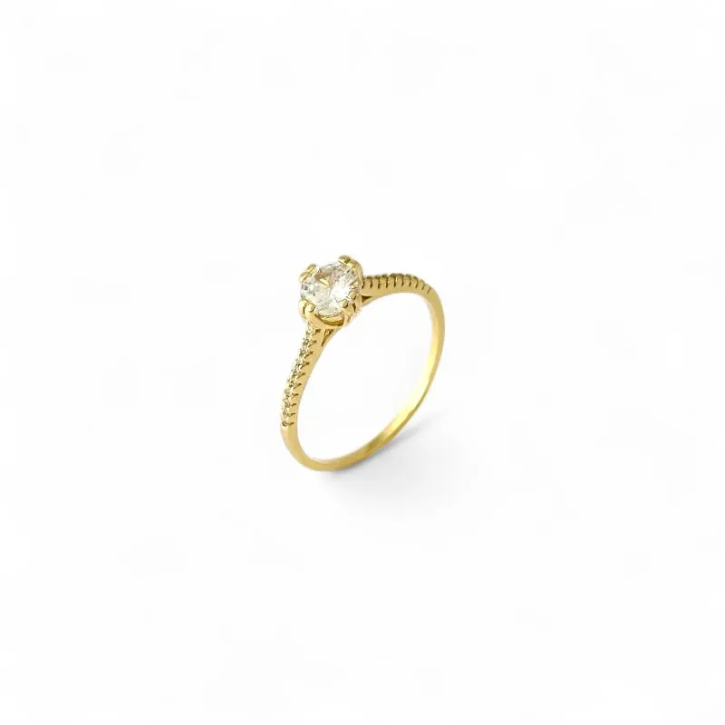 Anel Solitário Banhado a Ouro 18k com Aro Cravejado com Zircônias