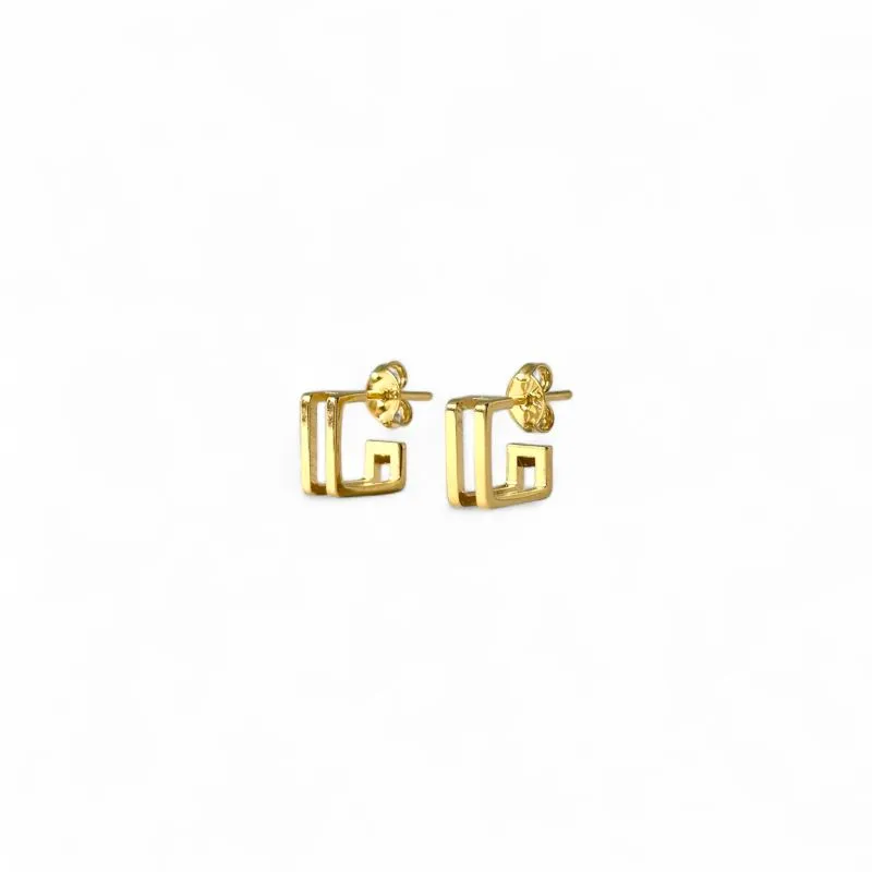 Brinco Argola Aberta Quadrada 2 Linhas Banhado a Ouro 18k