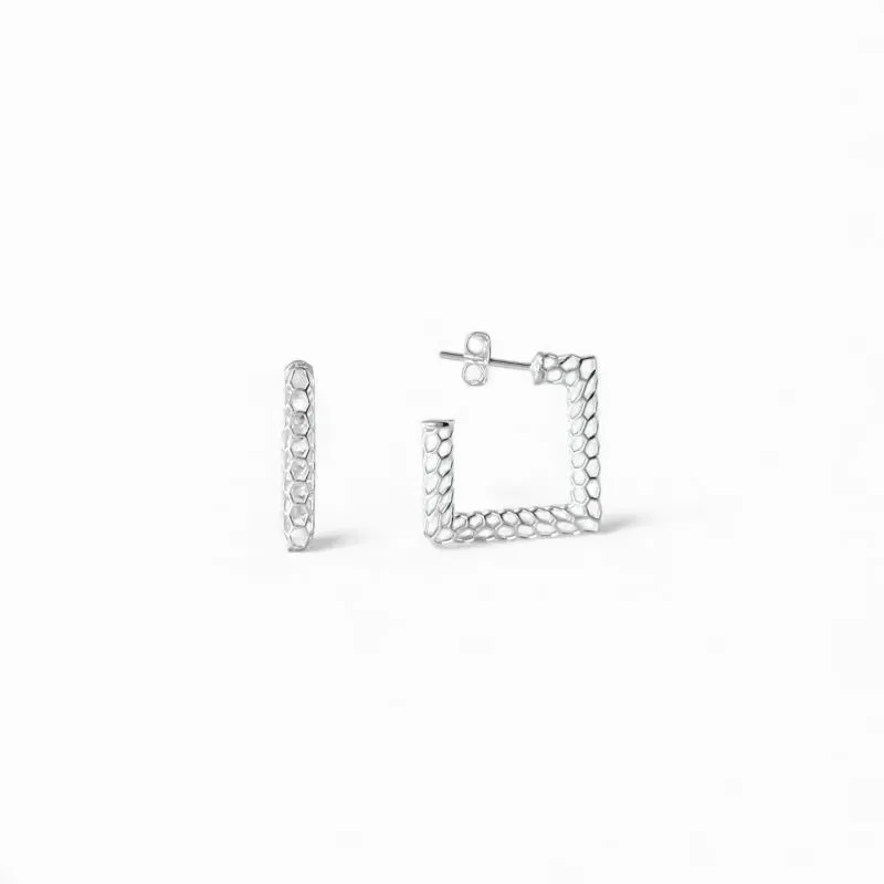 Brinco Argola Aberta Quadrada Prata 925 Vazado 3D