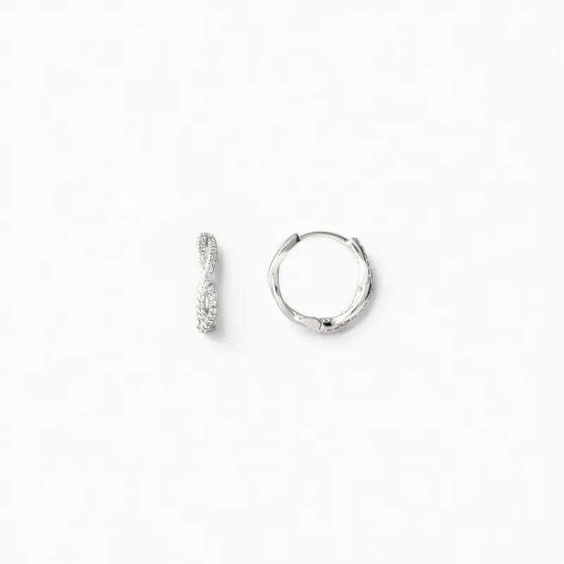 Brinco Argola Entrelaçada Prata 925 com Zircônias - 1,4cm