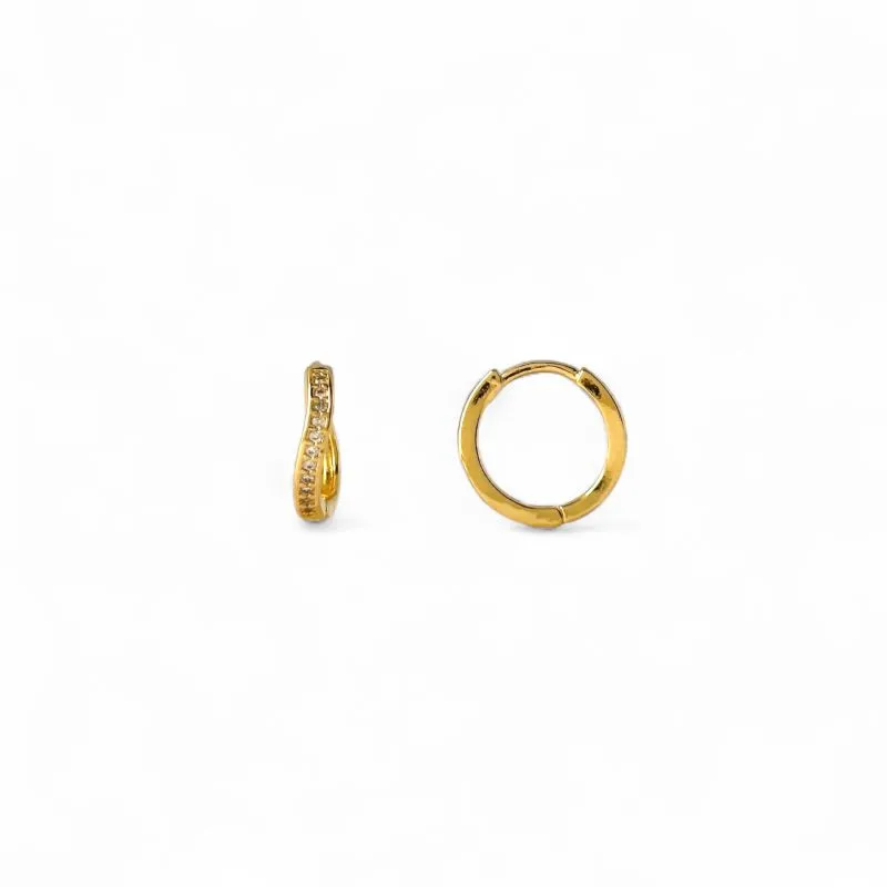 Brinco Argola Ondulada Banhado a Ouro 18k com 1 Linha de Zircônias