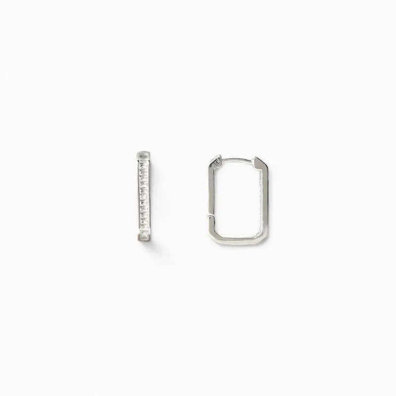 Brinco Argola Retangular Prata 925 com Zircônias