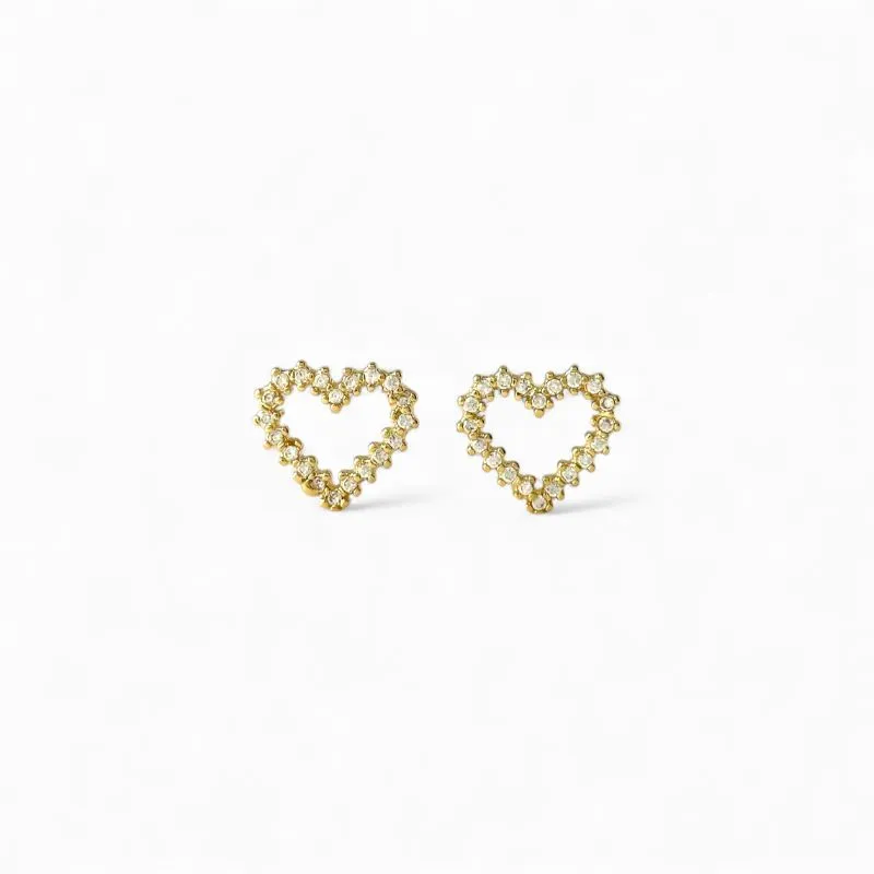 Brinco Coração Banhado a Ouro 18k com Zircônias Vazado - 1,2cm