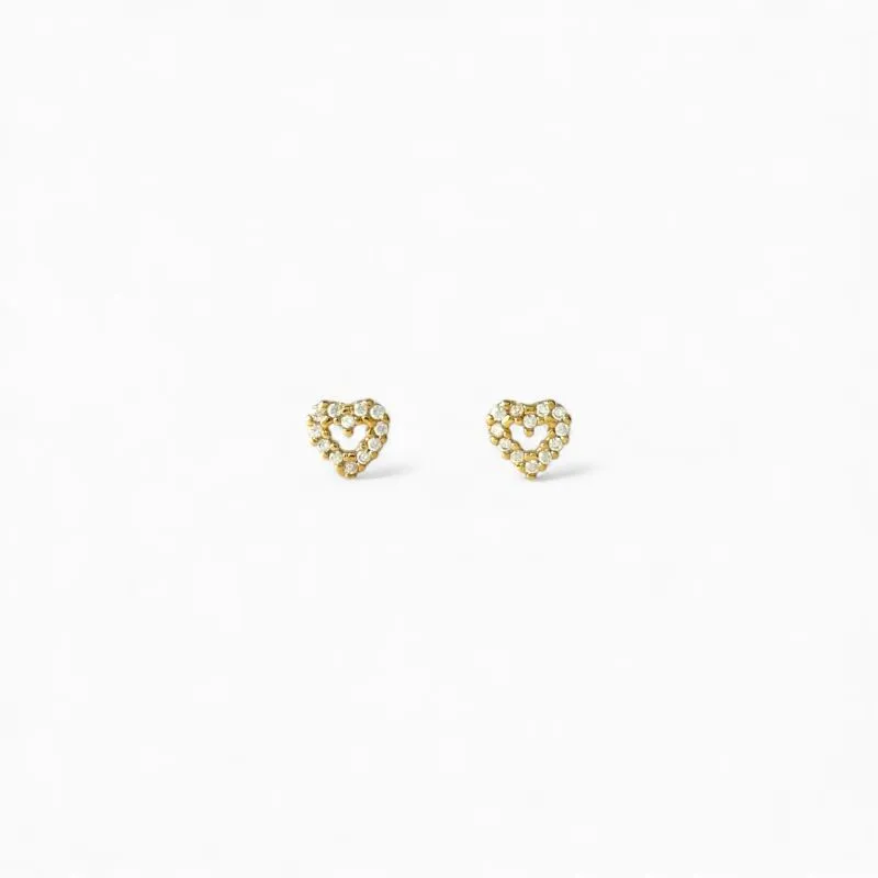 Brinco Coração Banhado a Ouro 18k Vazado com Zircônias - 0,6cm