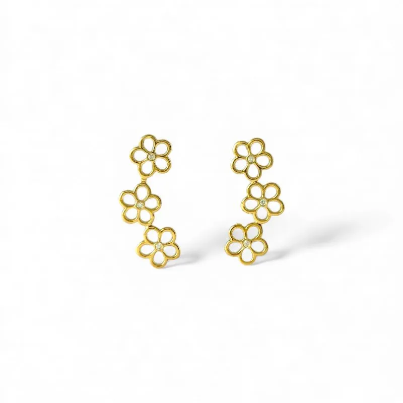Brinco Earcuff Flores Banhado a Ouro 18k com Zircônias