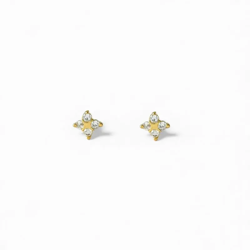 Brinco Flor Banhado a Ouro 18k com 4 pontas de Zircônias