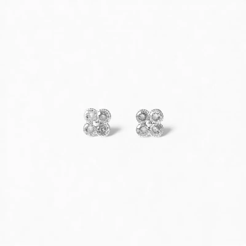 Brinco Flor Trevo Prata 925 com Zircônias