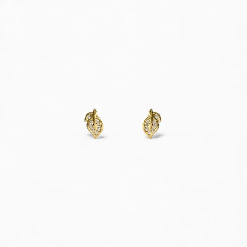 Brinco Folha Banhado a Ouro 18k com Zircônias